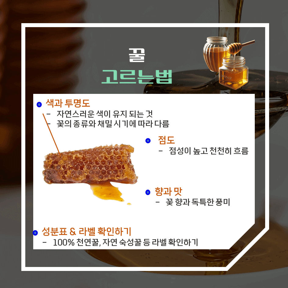 100% 천연꿀! 효능 & 칼로리 2탄 : 꿀 종류별 특징 & 좋은 꿀 고르는 법