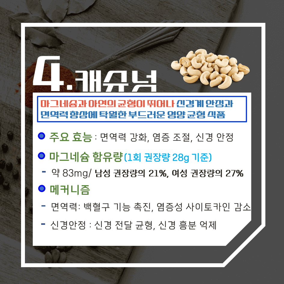 기능성 보조제보다 강력한!! 마그네슘이 풍부한 자연식품 TOP7 : 하루 권장량에 따른 함유량은??