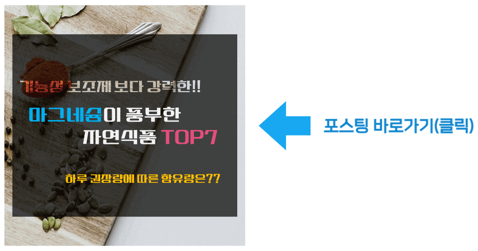 기능성 보조제보다 강력한! 마그네슘이 풍부한 음식 TOP7 바로가기