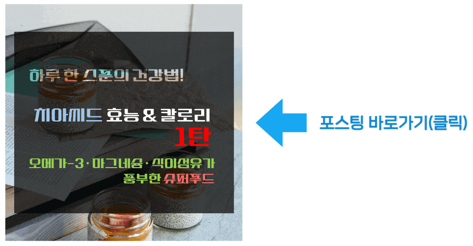 하루 한 스푼의 건강법! 치아씨드 효능 & 칼로리 1탄 바로가기