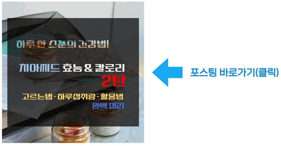 하루 한 스푼의 건강법! 치아씨드 효능 & 칼로리 2탄 바로가기