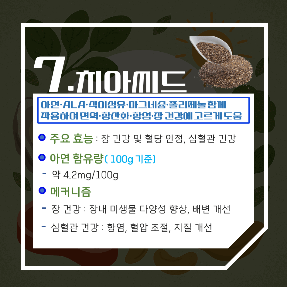아연 함량 끝판왕! 하루 권장량 100% 충족 자연식품 TOP7 : 면역·호르몬·피부 건강 한 번에